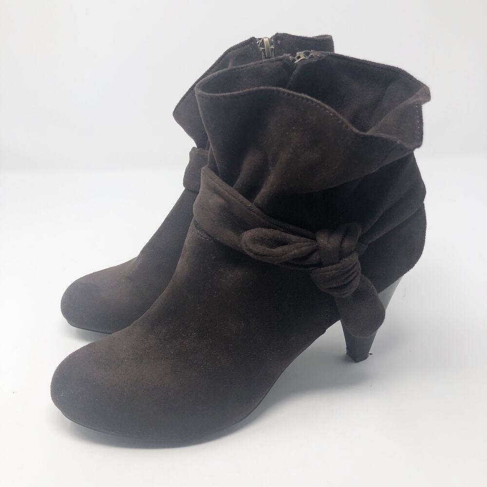 Nine West Tailorol Bow Accent Brown Heel Booties 8